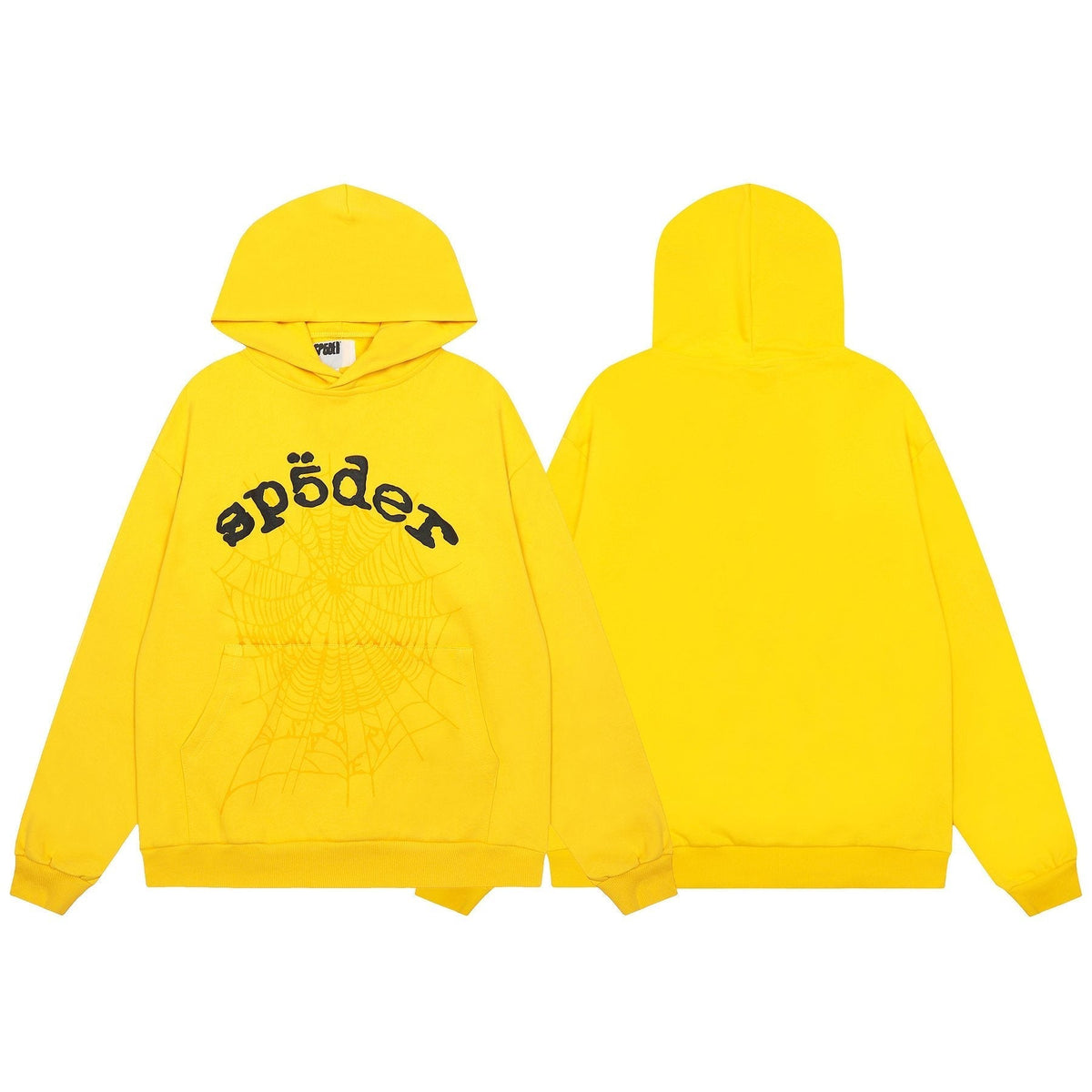 Sp5der Yellow Graphic Hoodie & Sweatpants Matching Set — front