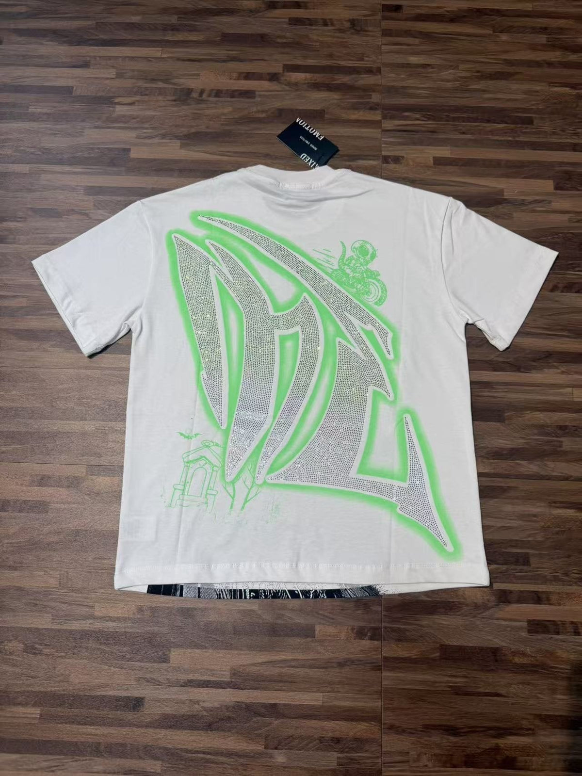 MIXED EMOTION Motorcycle Graffiti Graphic T-Shirt — back