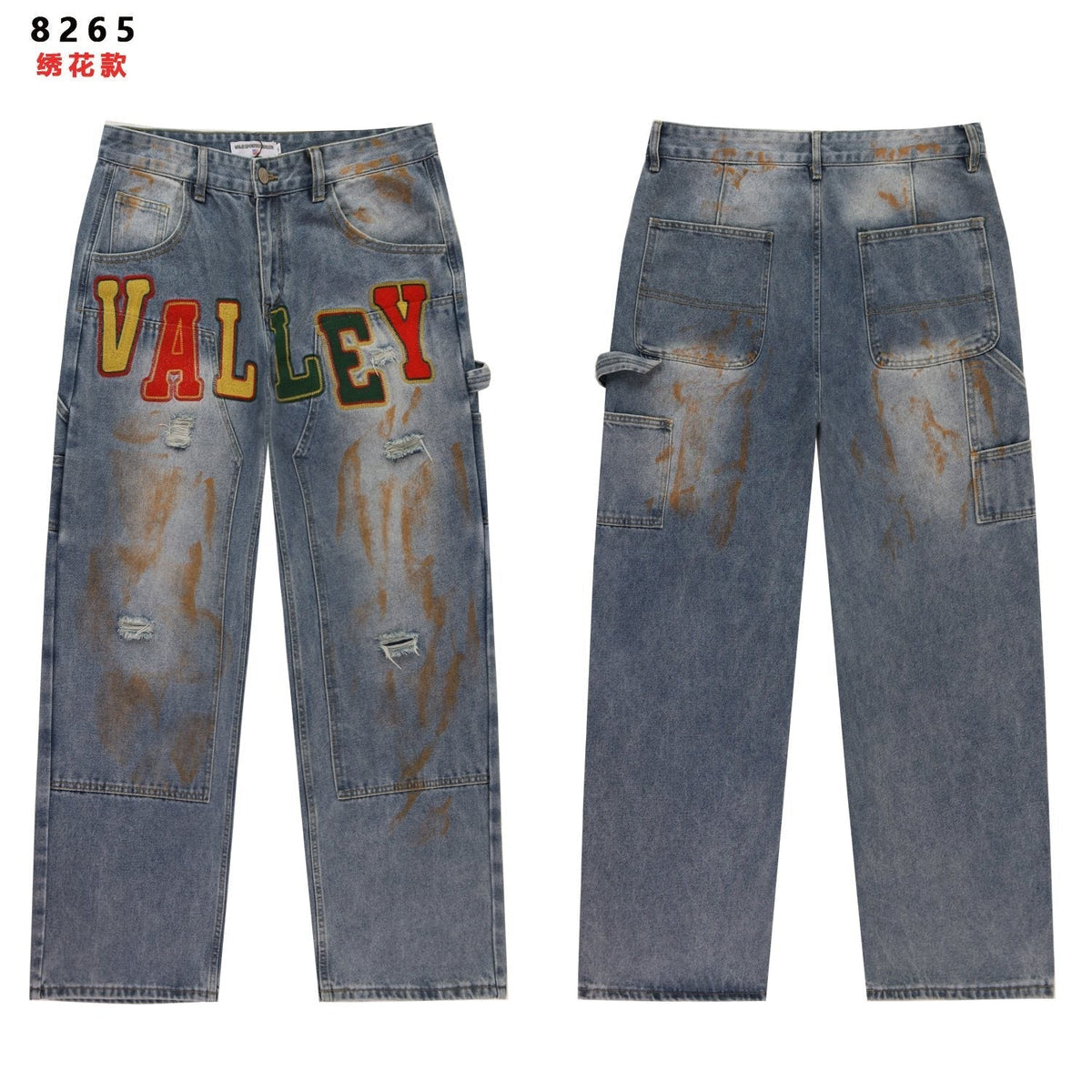 VALLEY Distressed Appliqué Cargo Jeans — hero