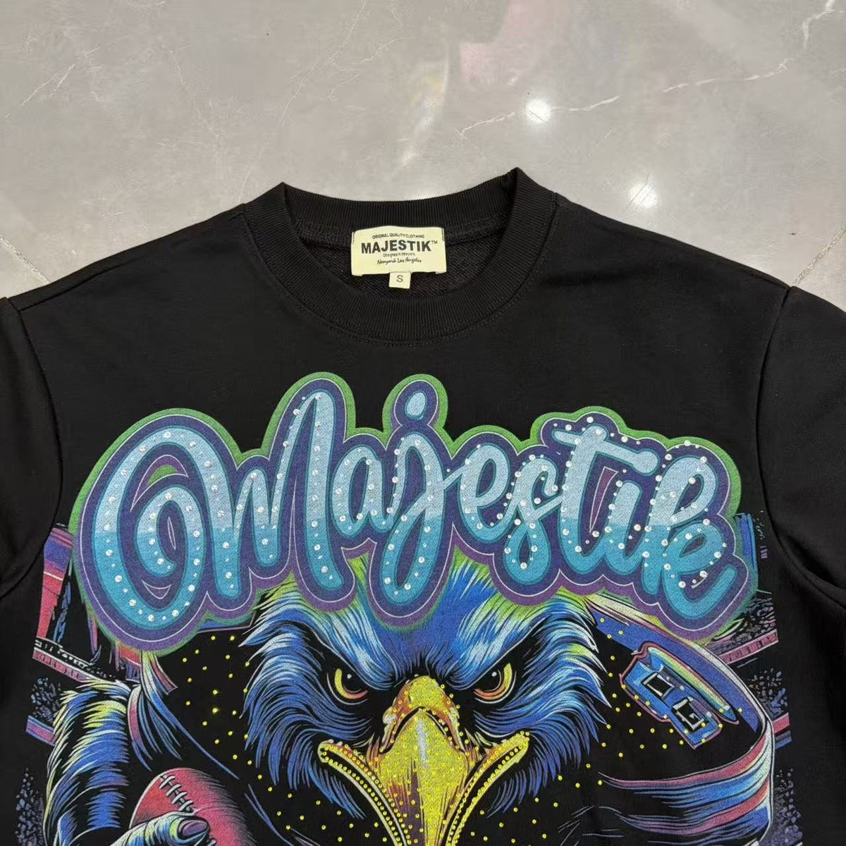 MAJESTIK Eagle Script Graphic Short-Sleeve T-Shirt — detail