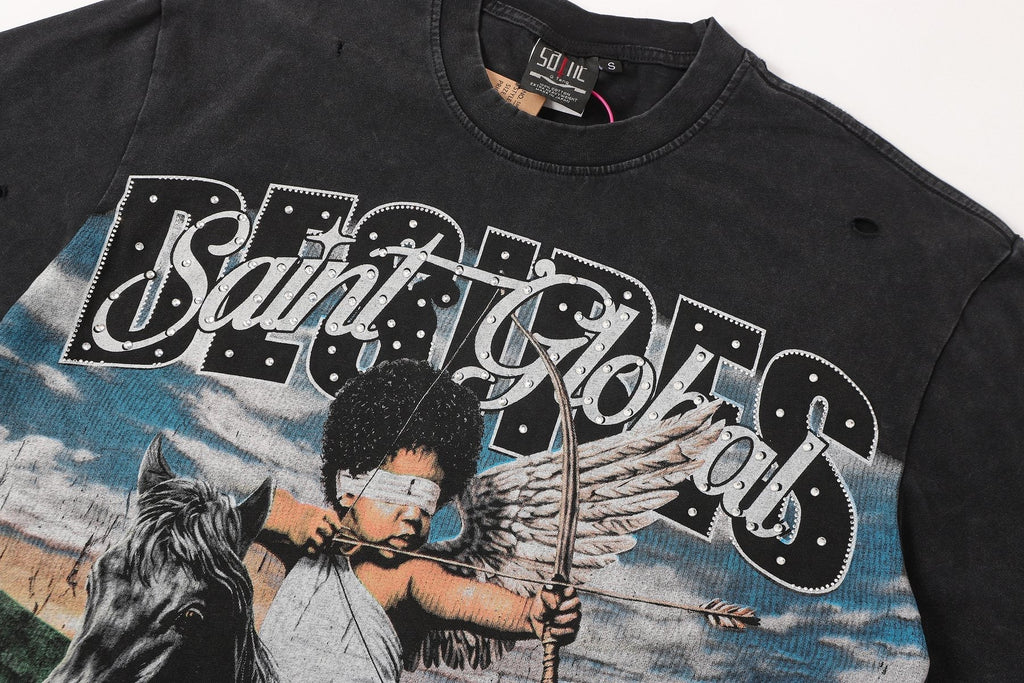 SAINT Rider & De Ores Graphic Washed Black T-Shirt — detail