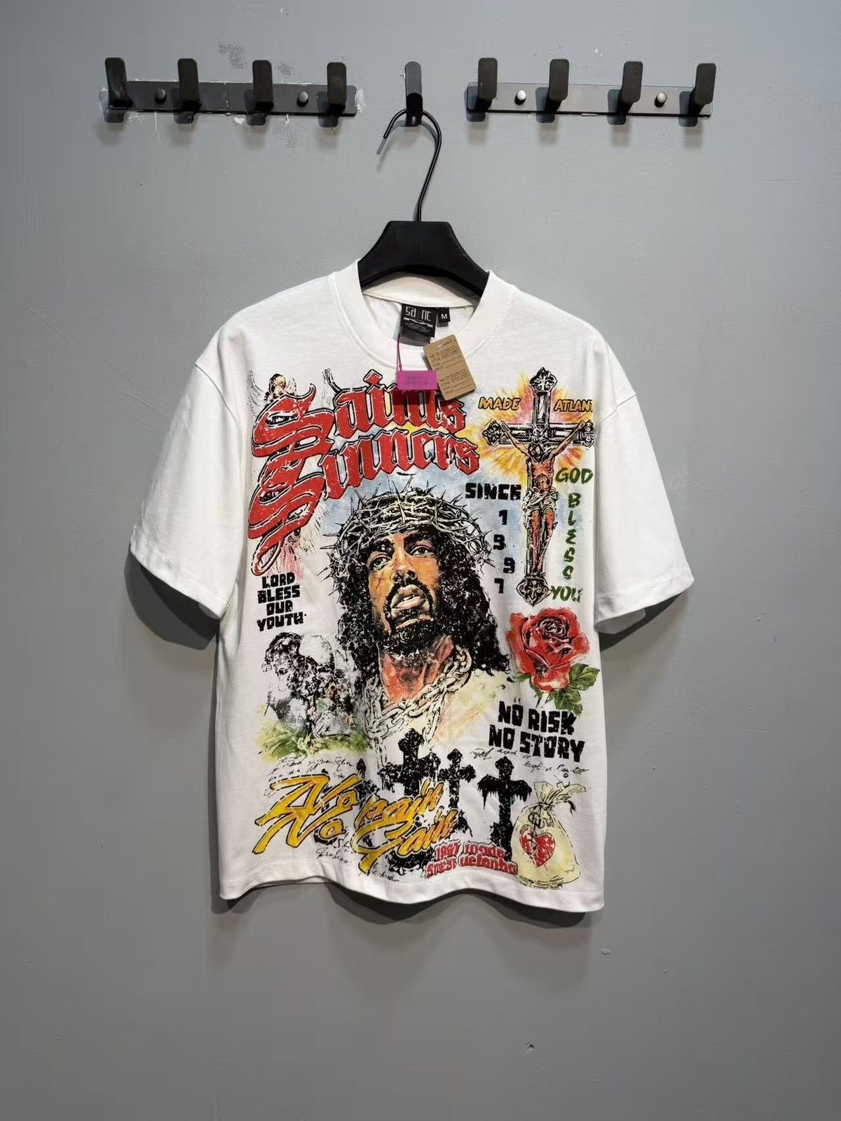 SAINT Religious-Inspired Graphic Short-Sleeve T-Shirt — front