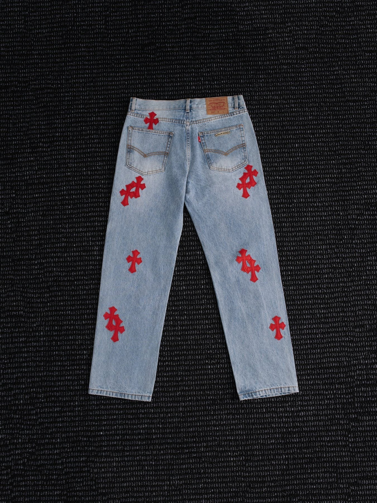 Chrome Hearts Light Blue Cross Patch Jeans — back