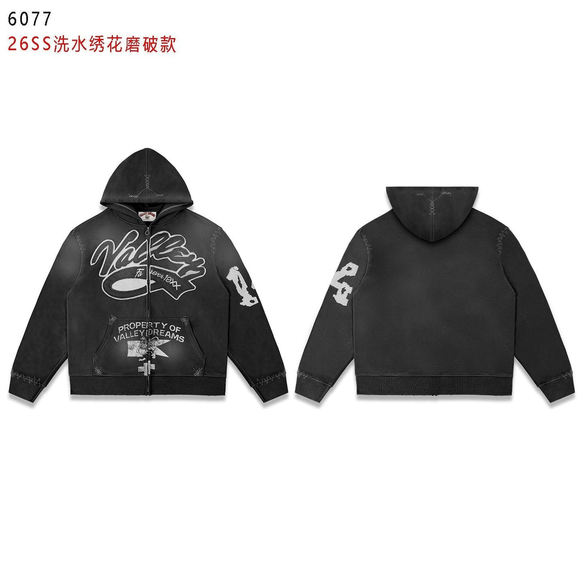 Valley Dreams Washed Full-Zip Graphic Hoodie — front